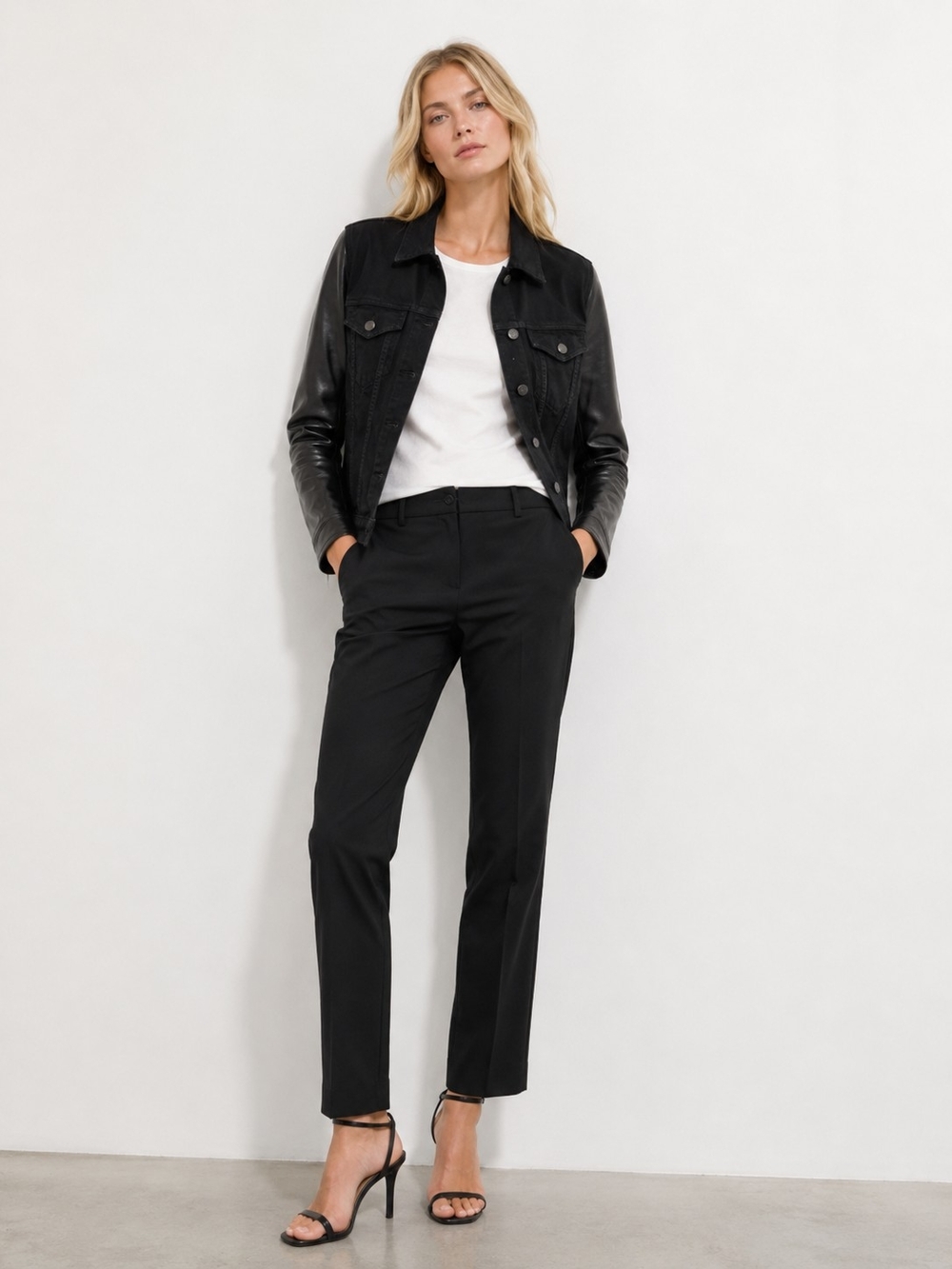rag & bone Size M Black Denim and Leather Sleeve Jacket